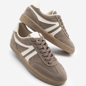 Resim Marjin Kadın Sneaker Bağcıklı Düz Taban Spor Ayakkabı Tiyone Vizon Süet 