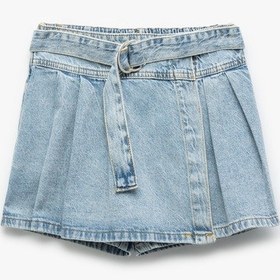 Resim Koton Pamuklu Cepli Kemer Detaylı Denim Şort Etek Lıght Indıgo 5skg40048ad Açık Mavi 