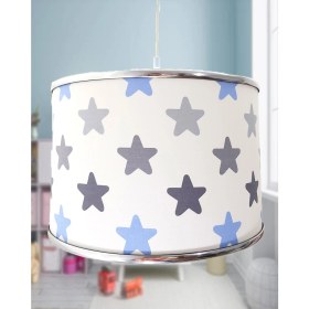 Resim Onay Avize Mavi Yıldızlı 2.li Set M-0369 Kumaş Kaplama Genç ve Çocuk Odası Avize ve Abajur Takımı 