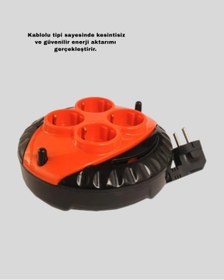 Resim Mestore 3 Metre Uzatma Kablolu 4 Prizli Makara Kırmızı 