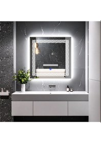 Resim Dorein Beyaz Led'li Lazer Kumlamalı Lavabo & Banyo Aynası Dokunmatik Sensörlü 100 X 100 Cm 