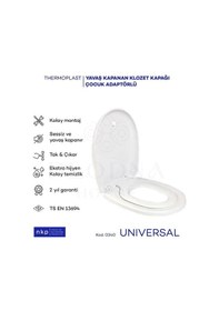 Resim Universal Çocuk Adaptörlü Çift Kullanım Yavaş Kapanan Klozet Kapağı Oval C Form Parlak Beyaz 