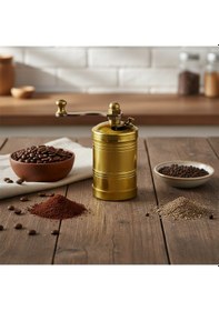 Resim Pirinç El Yapımı Kahve Karabiber Değirmeni Öğütücü 3,5cmx8,5cm Sarı 