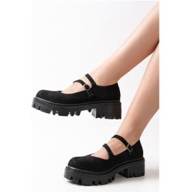 Resim 868-756 Siyah Süet Günlük Yüksek Tabanlı Loafer Ayakkabı Beyaz 