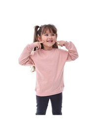 Resim Zuzunga Basic Bisiklet Yaka Şardonlu Çocuk Sweatshirt 3-10 Yaş Pudra 
