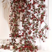 Resim 1 adet Lush 173.74cm Kırmızı Yaban Mersini & Yeşil Yaprak Yapay Asma Asma - Balkon, Pencere, Dış Bahçe, Çit Dekoru için İdeal - Dayanıklı Plastik, Kap Gerektirmez - Düğünler, Partiler, Anneler Günü & Daha Fazlası için Mükemmel, Ev Dekoru için Yapay Bitkiler 