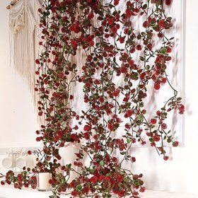 Resim 1 adet Lush 173.74cm Kırmızı Yaban Mersini & Yeşil Yaprak Yapay Asma Asma - Balkon, Pencere, Dış Bahçe, Çit Dekoru için İdeal - Dayanıklı Plastik, Kap Gerektirmez - Düğünler, Partiler, Anneler Günü & Daha Fazlası için Mükemmel, Ev Dekoru için Yapay Bitkiler 