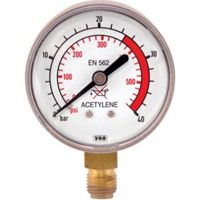 Resim Yıldız 51140 25 Bar Kadran sonu 40 Bar Asetilen Basınç Göstergesi 