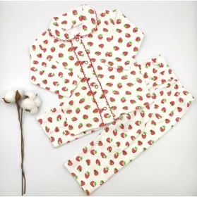 Resim bebekstar Bebek Star Krem Çilek Desenli Kız Bebek Pijama Takımı %100 Cotton 