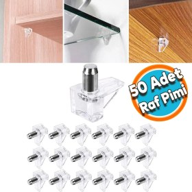 Resim Nzb Raf Pimi Şeffaf Cam Ahşap Metal Raf Tutucu Çivisi Mobilya Dolap Pimi (50 Adet) 
