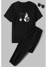 Resim Unisex Uzay Baskılı 2'li Eşofman Takımı Siyah 