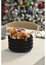 Resim Mat Siyah Yuvarlak Ekmek Sepeti Şık,ekmeklik Siyah Hasır Örmeli Makrome-çok Amaçlı Metal Paslanmaz Siyah 