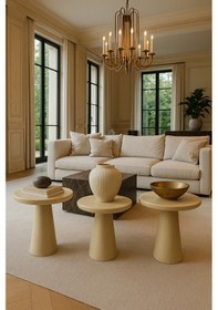 Resim Wood Ahşap Mantar Sehpa 3 Lü Krem Renk - Coffee Table - Zigon Sehpa Bej 