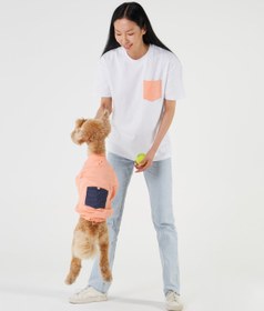 Resim Şeftali Rengi Köpek ve İnsan Tişört Kombini - S / S 