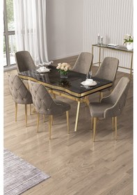 Resim Canisa Vae Serisi 90x160 Lak Panel Antrasit Ironi Gold Ayak Masa Takımı 6 Cappucino Sandalye Antrasit İroni Masa Capucino Sandalye Ayaklar Gold 