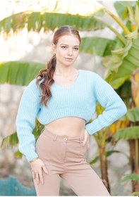 Resim Örme Crop Kazak Bebek Mavi 