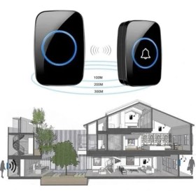 Resim Mcreative Ticaret Kablosuz Kapı Zili Uzaktan Kumandalı LED Işıklı Kapı Zili Yüksek Sesli Uzun Mesafeli - Logosuz Tasarım (1 Buton + 1 Zil) 