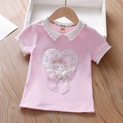 Resim Kız çocukları için kısa kollu pamuklu ter emici çizgi film tavşan desenli tişört 