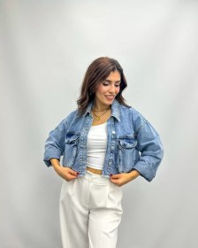 Resim Mavi Oversize Kot Ceket 