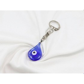Resim Lacivert Çift Taraflı Damla Şekilli Nazar Boncuğu Anahtarlık, Hed 