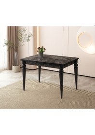 Resim Yandan Açılır Büyüyen Yemek Masası Siyah Mermer Desenli 70x110cm Siyah 
