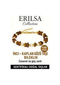 Resim Sertifikalı Kırık Taşlı Model İnci Kaplan Gözü Taşı Bileklik Çok Renkli 