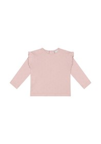 Resim Antebies Organik Pembe Kalp Jakarlı Fırfırlı Uzun Kollu Kız Bebek Tshirt 