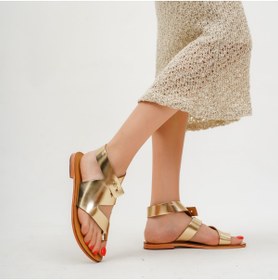 Resim DaphneSandals Hakiki Deri Gold Kadın Sandalet - Y2049 
