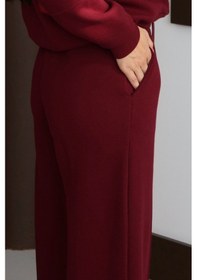 Resim Balenbi 3 İplik İçi Polarlı Yüksek Bel Çımalı Palazzo Eşofman Altı 1144 Bordo 