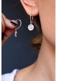 Resim Papatya Silver 925 Ayar Gümüş Rodyum Kaplama Sedef Kutup Yıldızı Halka Küpe 