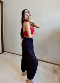 Resim MoyStore Lacivert Puantiye Tül Şalvar Beli Lastikli Pantolon 