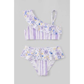 Resim Obje Kız Çocuk Çiçek Desen Fırfırlı Bikini Takım 