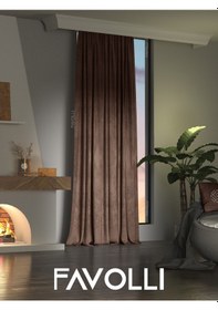 Resim Kadife Dokulu Kaşmir Rengi Ada Fon Perde Ekstrafor Büzgülü Dream Series Kaşmir 