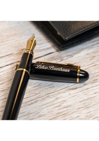 Resim Kişiye Özel Besmele Tasarım Kutulu Siyah Gold Dolma Kalem Siyah 