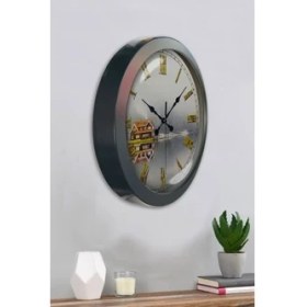 Resim Bahat Salon Ofis Duvar Saati Gri Metal Çerçeve 36 cm 