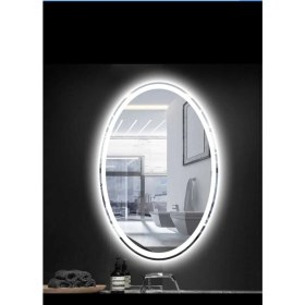 Resim Dnr-Mirror80 x 100 cm Beyaz Ledli Kumlamalı Elips Banyo Aynası Tuvalet Aynası 