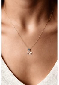 Resim Nazar Boncuklu Lotus Çiçeği Altın Kolye 