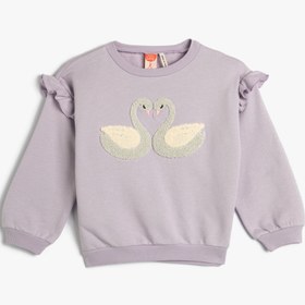 Resim Kız Bebek Sweatshirt Kuğu Aplike Detaylı Fırfırlı Uzun Kollu Bisiklet Yaka Şardonlu Pamuklu 