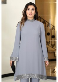 Resim Raika Moda Şifon Umay Büyük Beden Tesettür Takım Gri 