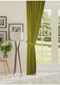 Resim Cheap's Home Petek Dokulu Kadife Dokuma Normal 1 X 2.5 Pileli Fon Perde Yağ Yeşili 