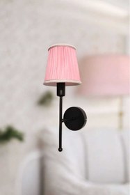 Resim BSA LIGHTING POLEN TEKLİ SİYAH BOYALI ÇOCUK ODASI APLİK (YELPAZE PEMBE KONİK ABAJURLU) 