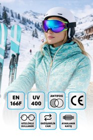 Resim Badem10 Bellasimo Kayak Snowboard Gözlüğü Buğulanmaz Değiştirilebilir Gökkuşağı Camlı Antifog Kar Gözlük 