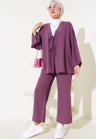 Resim VOLT CLOTHİNG Kadın Önü Bağlamalı Kimono İkili Takım 