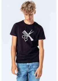 Resim Berber Kuaför Barber Shop Baskılı Unisex Çocuk Siyah Tshirt 