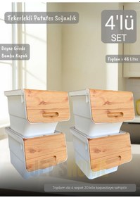 Resim 4 Lü Bambu-beyaz Renk Tekerlekli Patateslik Soğanlık Oyuncak Kutusu Patates Soğan Sepeti Toplam 48 Lt Bambu-beyaz 