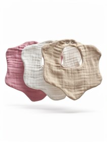 Resim elibaby 3'lü %100 Organik Pamuk 8 Katlı Multi Müslin Çiçek Bebek Salya Mama Önlüğü,Yakalık beyaz,pembe 