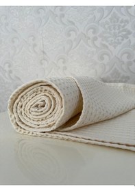 Resim Premium %100 Pamuk Çift Kişilik Yazlık Pike, Yatak Örtüsü, Terletmez Kumaş Krem Renk 240x200cm Krem 