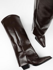 Resim Shoeberry Kadın Texas Kahve Parlak Tozluk Detaylı Kovboy Çizme 