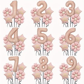 Resim 5 adet Pembe Alüminyum Film Dijital Doğum Günü Balonları Açık Pembe Doğum Günü Balonları Mat Papatya Balonları Yıldönümü Doğum Günü Düğün Noel Parti Dekorasyonu için Uygun 