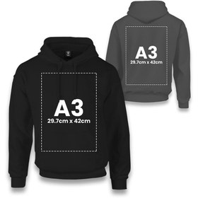 Resim Kişiye Özel Siyah Unisex Kapşonlu - Ön Arka - 3XL / A3 / A3 